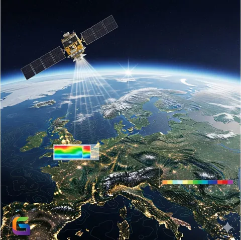 Satellite observing Earth for remote-sensing and geospatial analysis