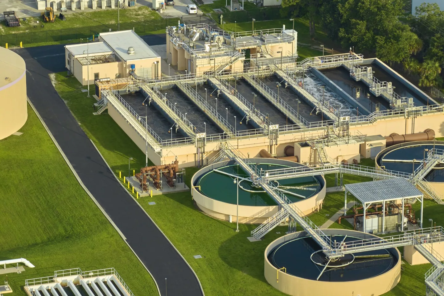 Aerial view of a wastewater treatment facility